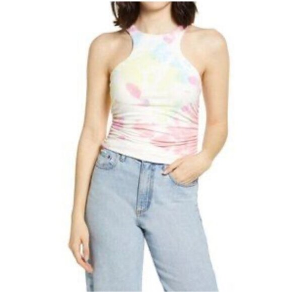 Tops - Afrm Tie-Dye Side Ruching Ribbed Racerback Tank Top